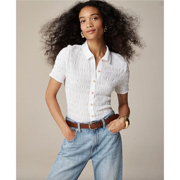 J. Crew Smocked button-up shirt in cotton-blend voile NWT - Picture 1 of 6